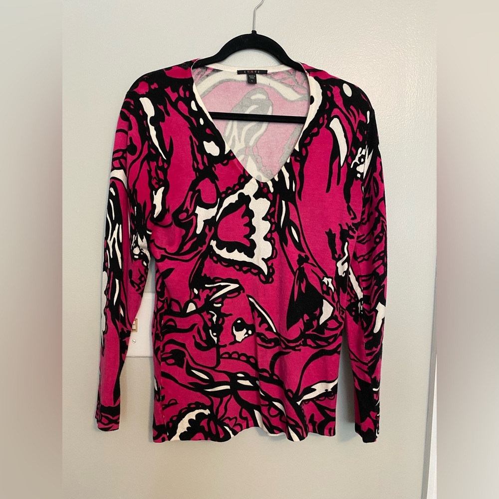 Cyrus Pink and Black V-Neck Sweater